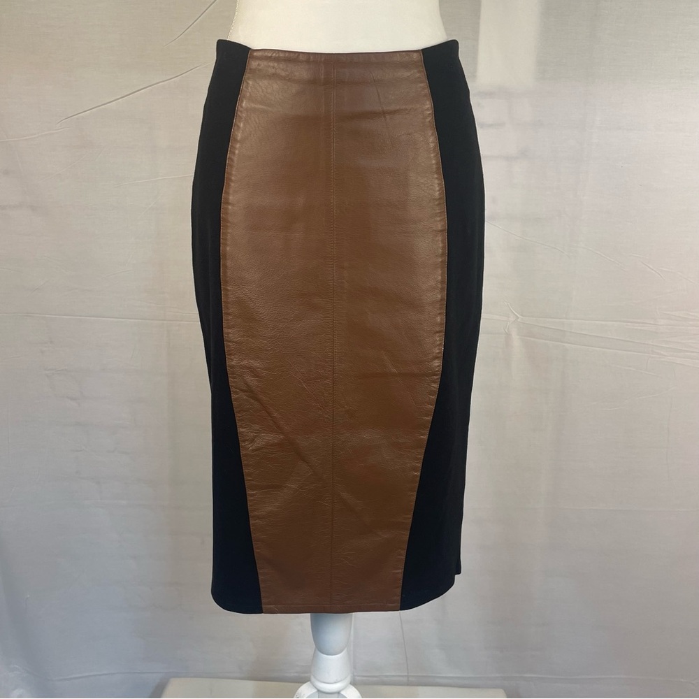 555‎ Los Angeles Lambskin Leather Panel Pencil Wiggle Skirt S